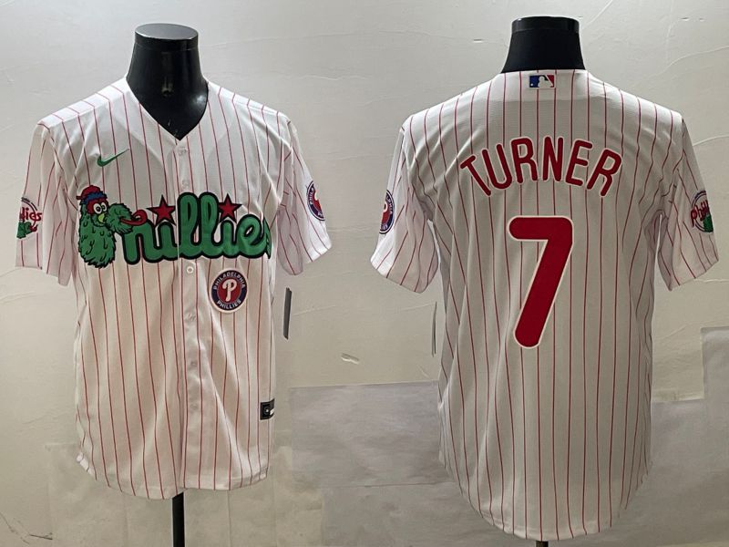 Men Philadelphia Phillies #7 Turner White Stripe Three generations Joint Name Game 2025 Nike MLB Jersey style 5